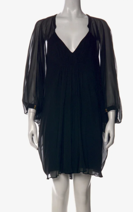 DVF 2000s Classic Black Sheer Fleurette Dress Size 14