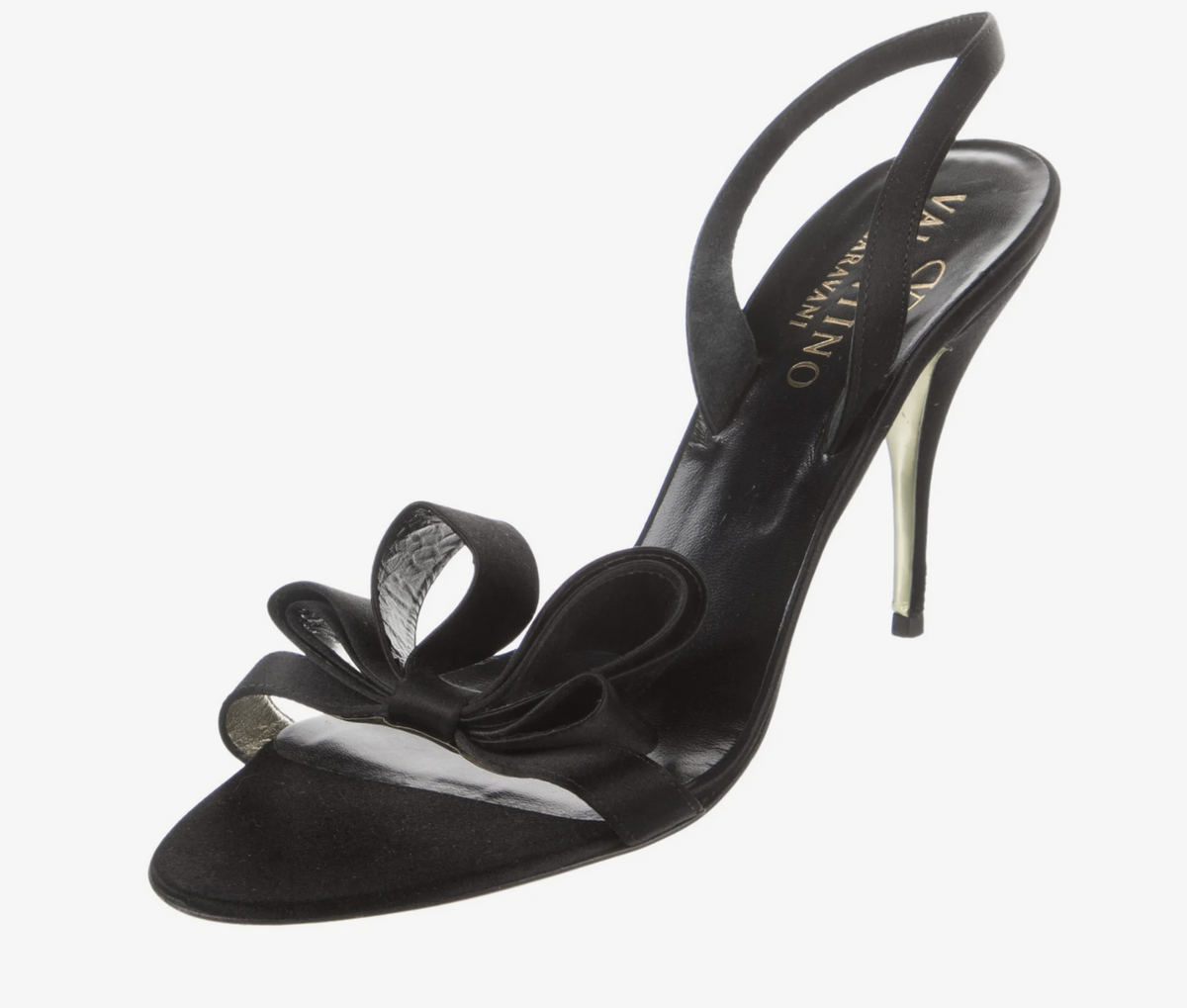 Valentino Garavani Black Satin Bow Slingback Sandals – Size 40