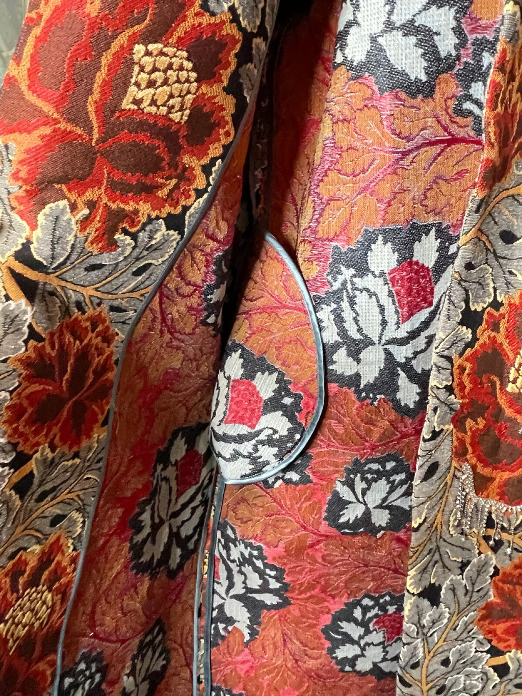 A.YA Luxury Jacquard Floral Midi Coat Feather Cuff Crystal Fringe FW21 Duster