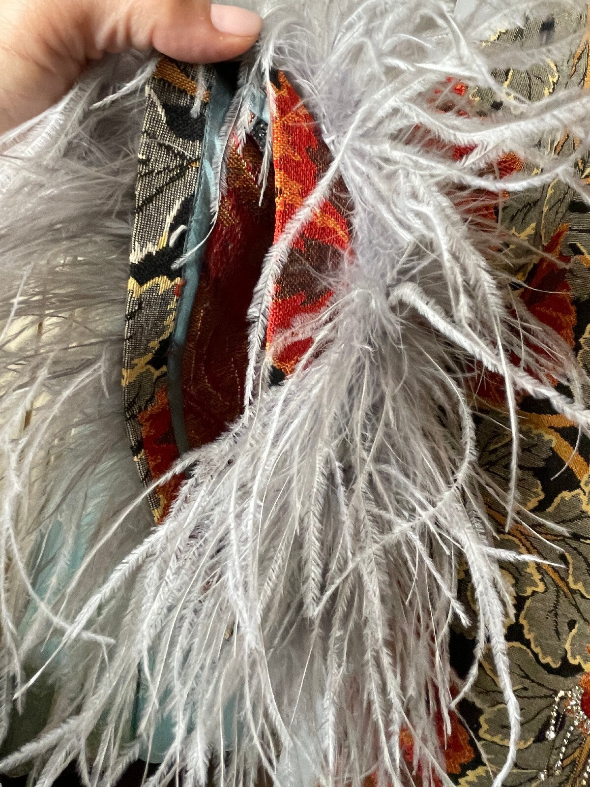 A.YA Luxury Jacquard Floral Midi Coat Feather Cuff Crystal Fringe FW21 Duster