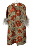 A.YA Luxury Jacquard Floral Midi Coat Feather Cuff Crystal Fringe FW21 Duster