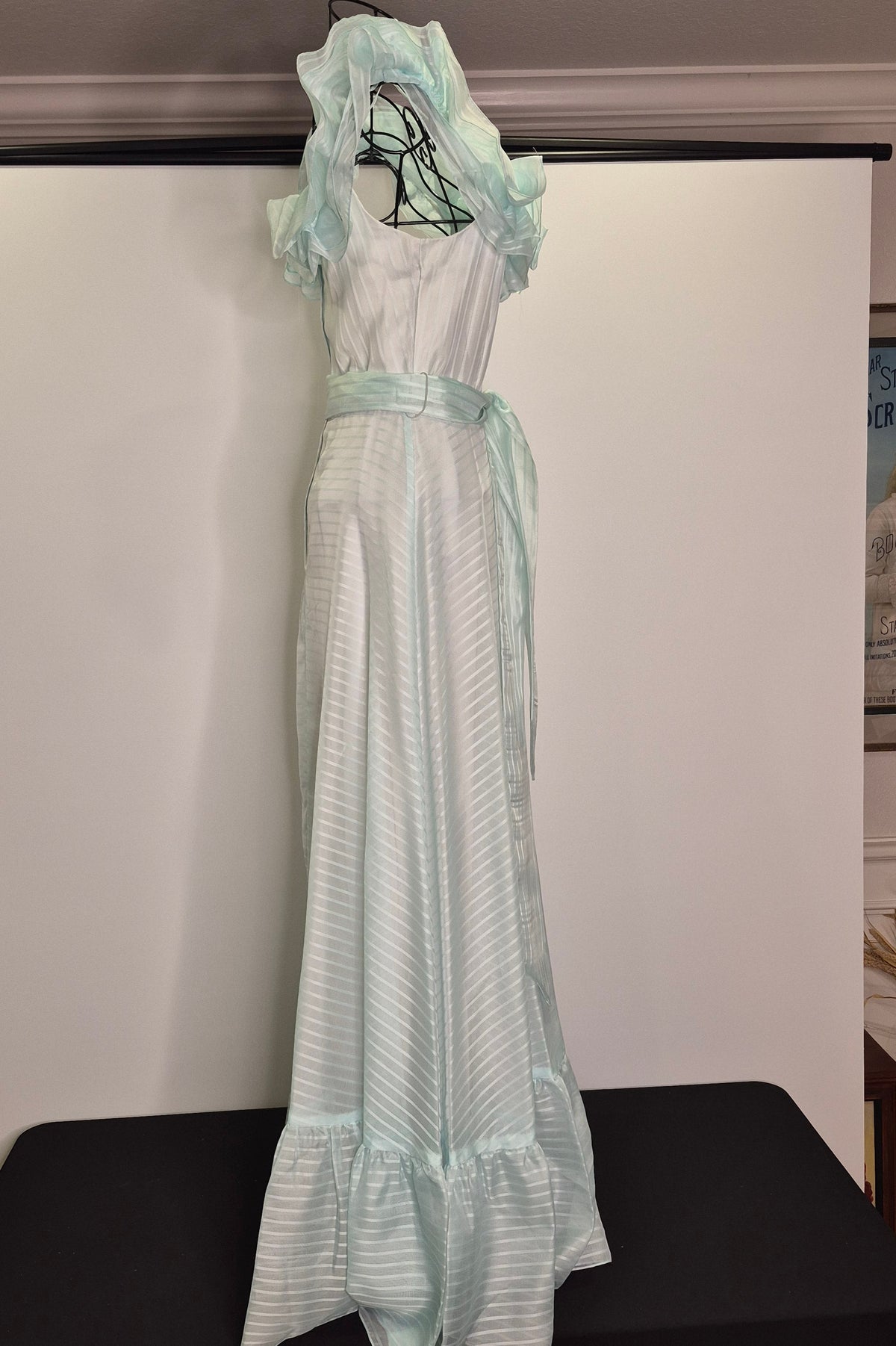 1970s Roberta California off-the-shoulder Prairie Dress Prom Gown