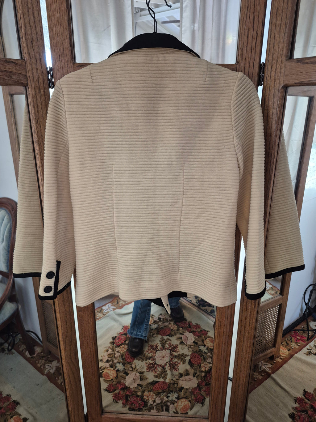1960s Camelon Knit Jacket - Cream & Black Double-Breasted Blazer