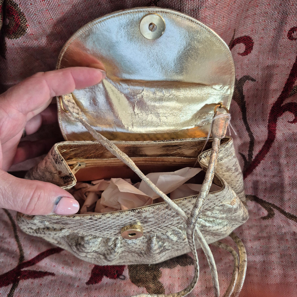 1980s Finesse La Model Evening Bag Gold Snakeskin Design
