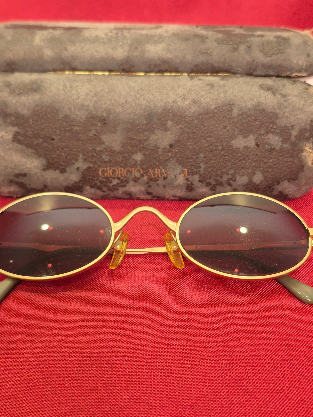 1990s Giorgio Armani Men's Oval Sunglasses – Gold Frame with Case