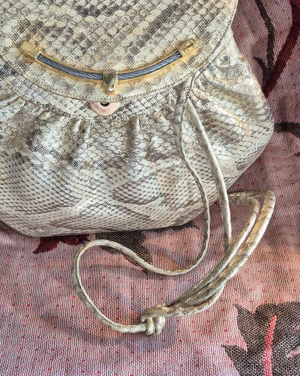1980s Finesse La Model Evening Bag Gold Snakeskin Design