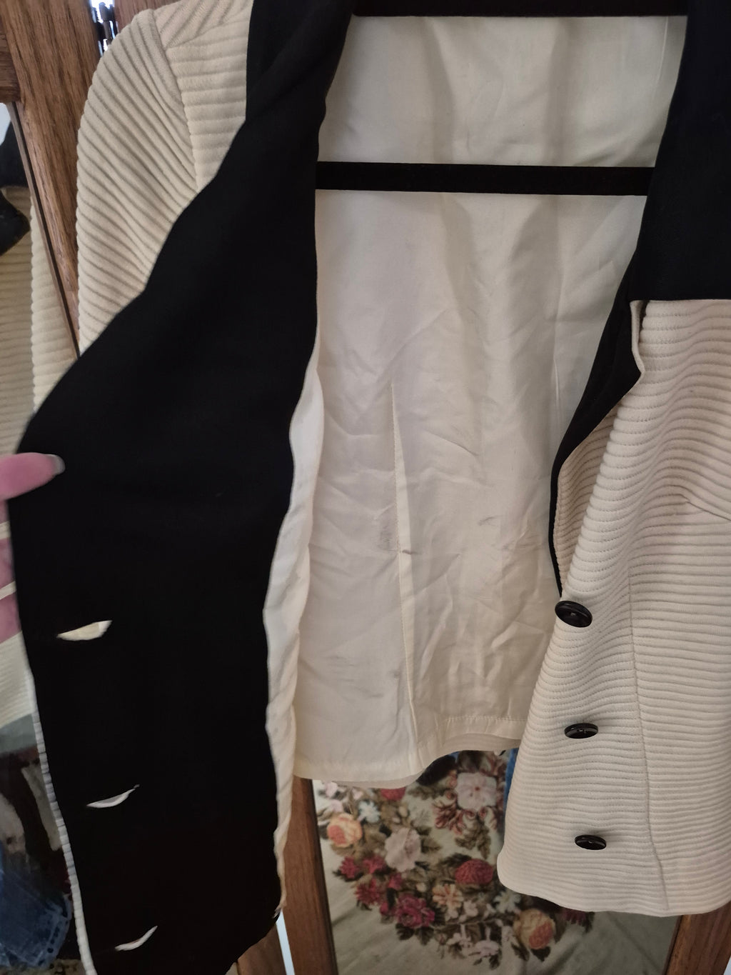 1960s Camelon Knit Jacket - Cream & Black Double-Breasted Blazer