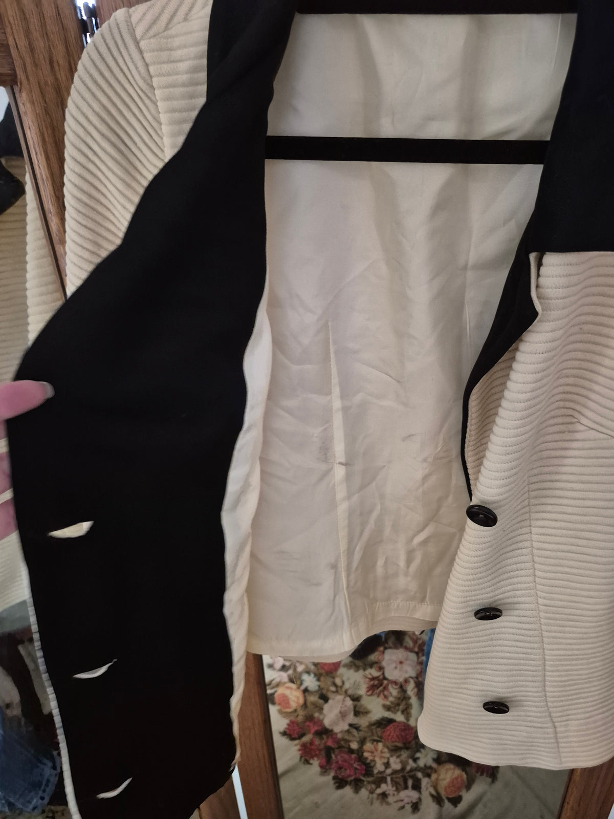 1960s Camelon Knit Jacket - Cream & Black Double-Breasted Blazer