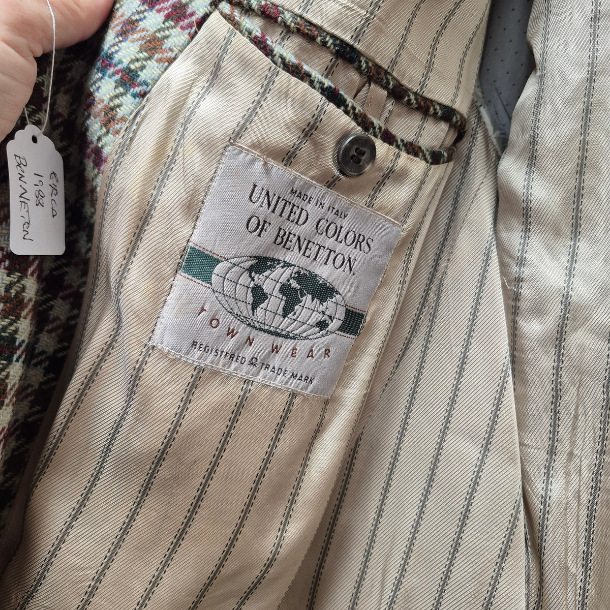 1980s Mens United Colors of Benetton wool Plaid blazer late Size 44 XL