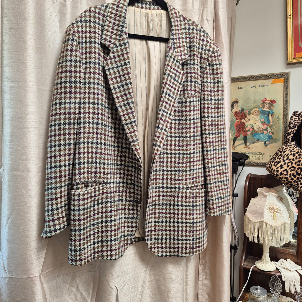 1980s Mens United Colors of Benetton wool Plaid blazer late Size 44 XL
