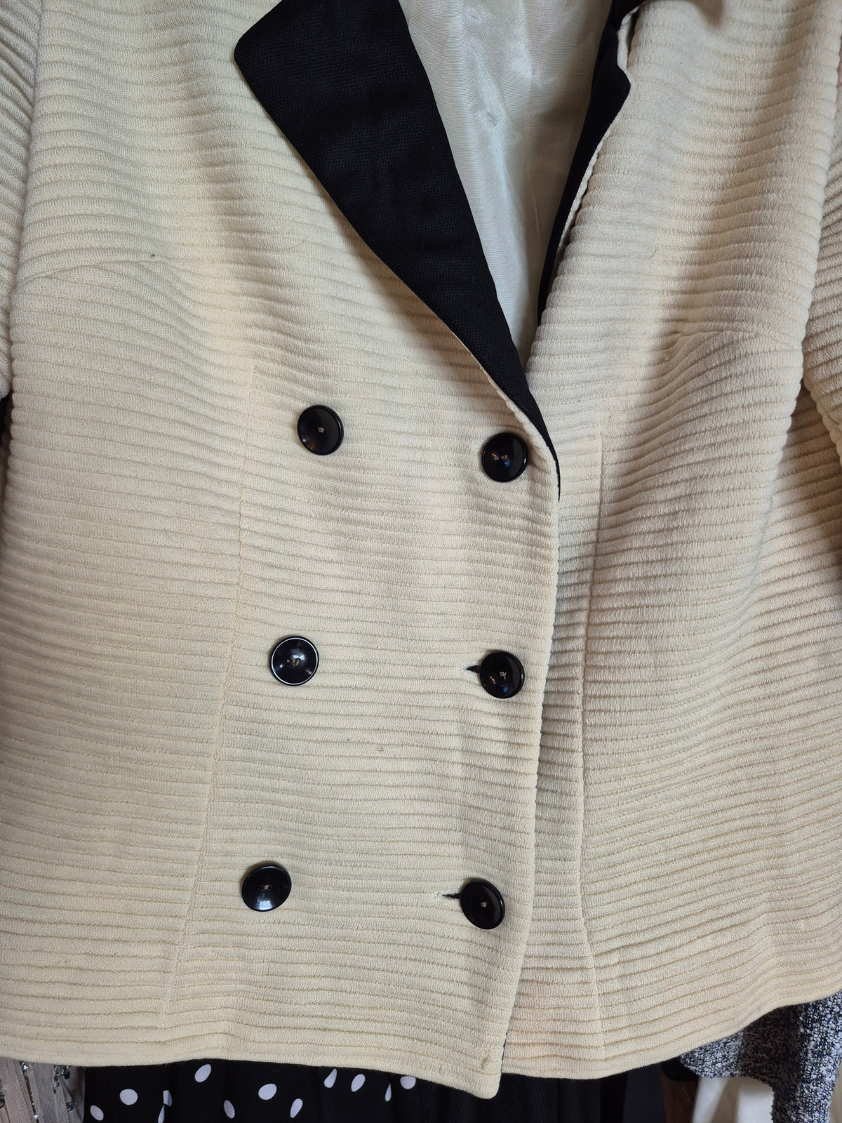 1960s Camelon Knit Jacket - Cream & Black Double-Breasted Blazer