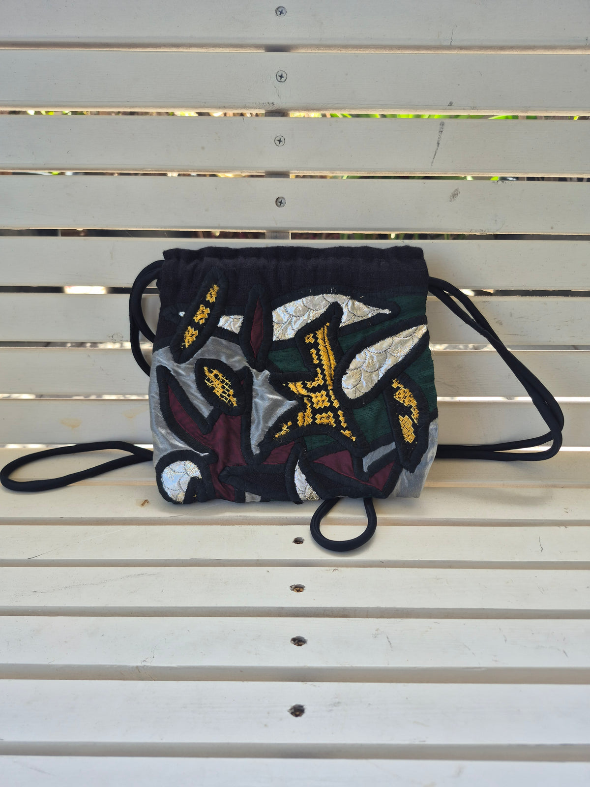 Judith Roberts Wearable Art Cinch Sack Purse — Rare Mexican-Inspired Design 1980s