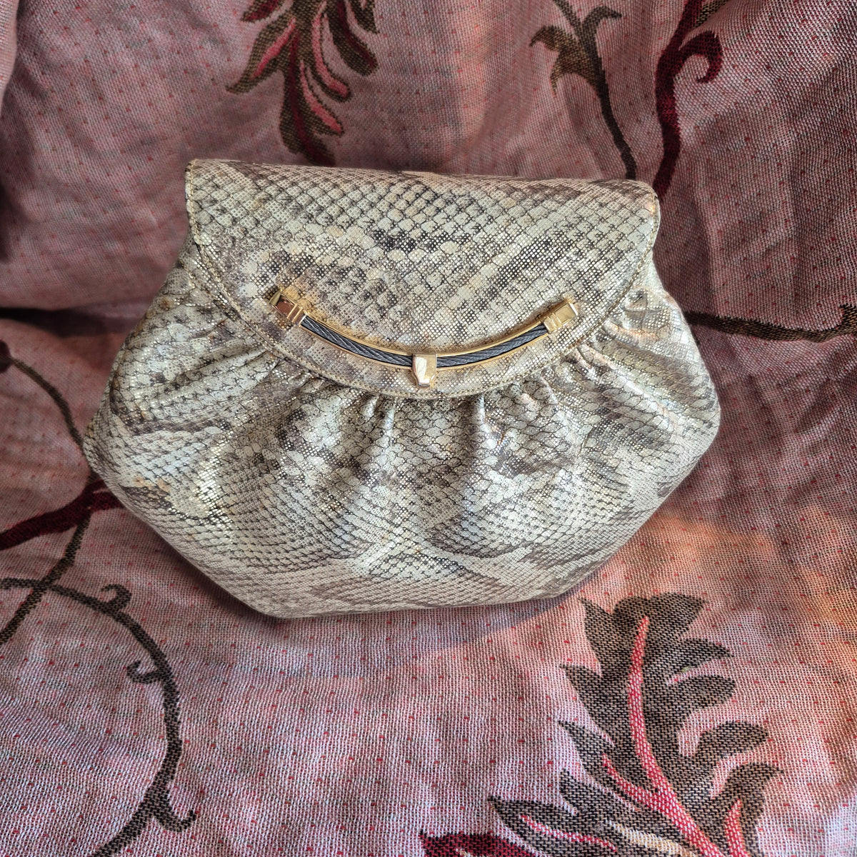 1980s Finesse La Model Evening Bag Gold Snakeskin Design