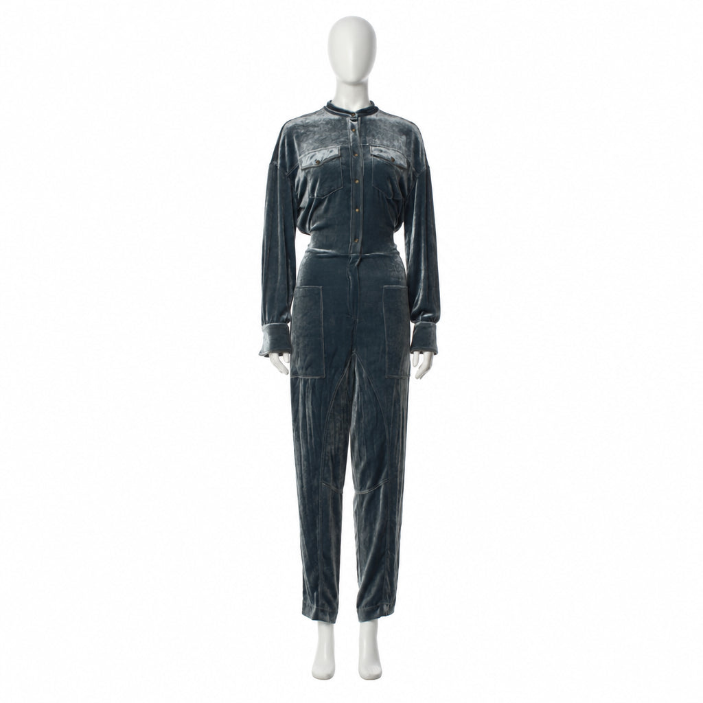 Brunello Cucinelli Silver Blue Mock Neck jumpsuit Size Small