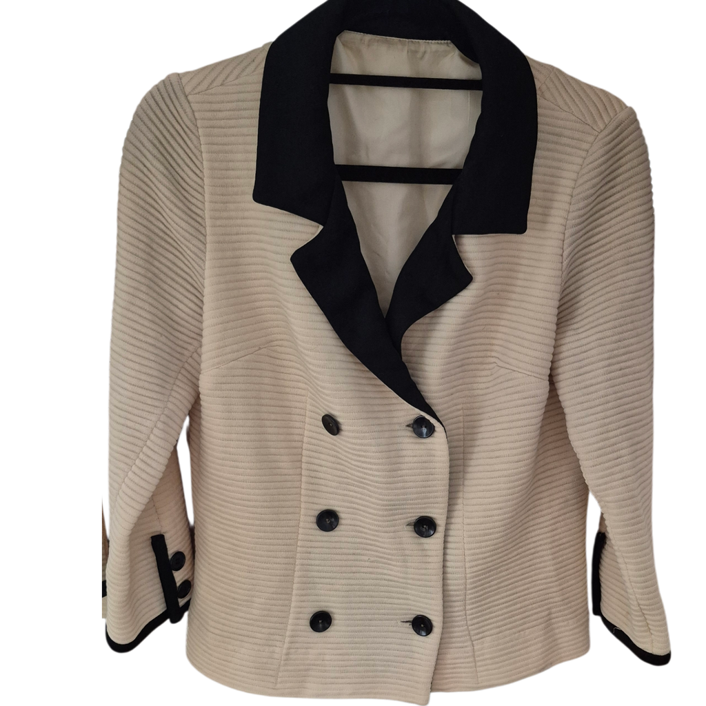 1960s Camelon Knit Jacket - Cream & Black Double-Breasted Blazer