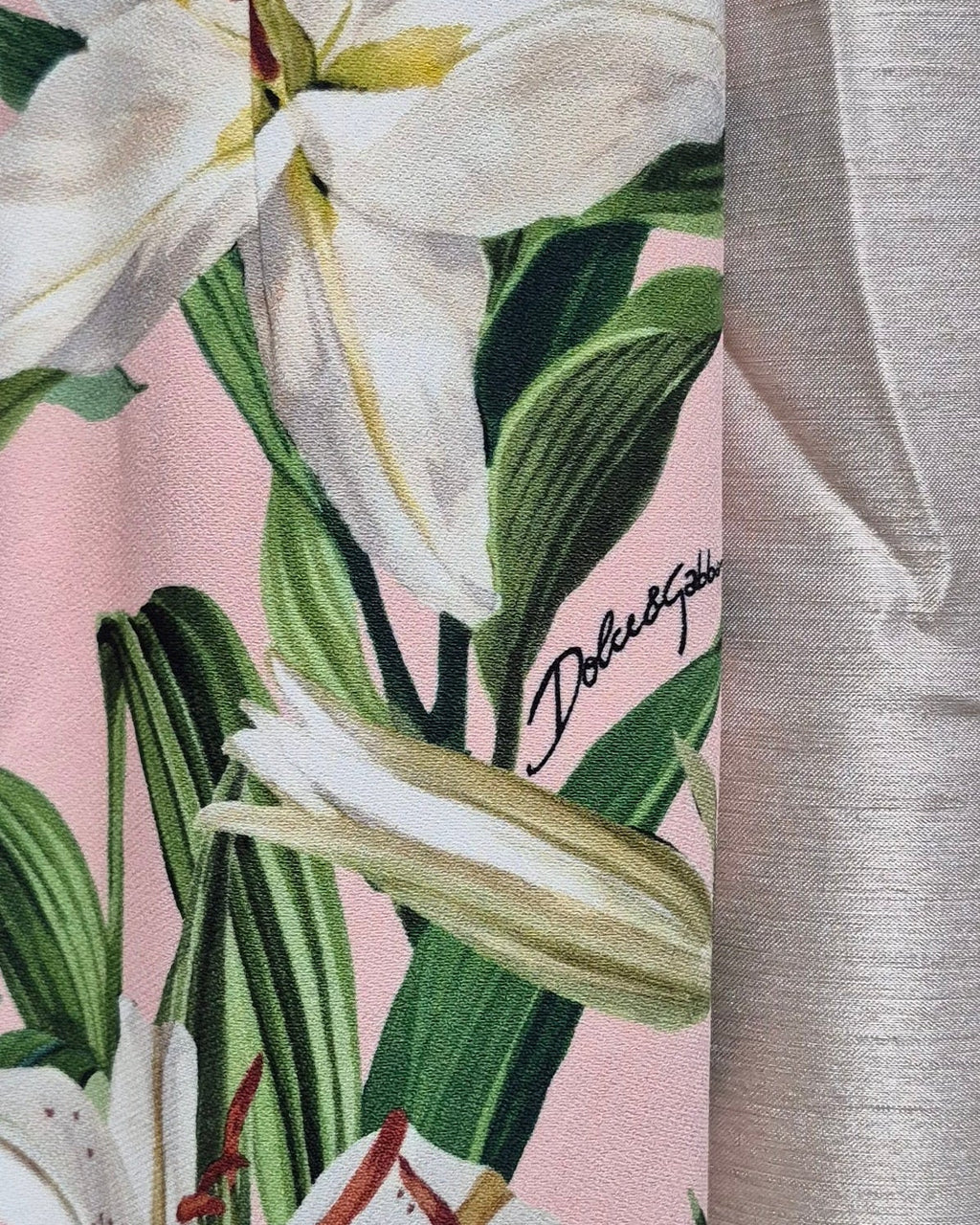 Dolce & Gabbana Floral Lily Print Midi Dress Pink Lillium